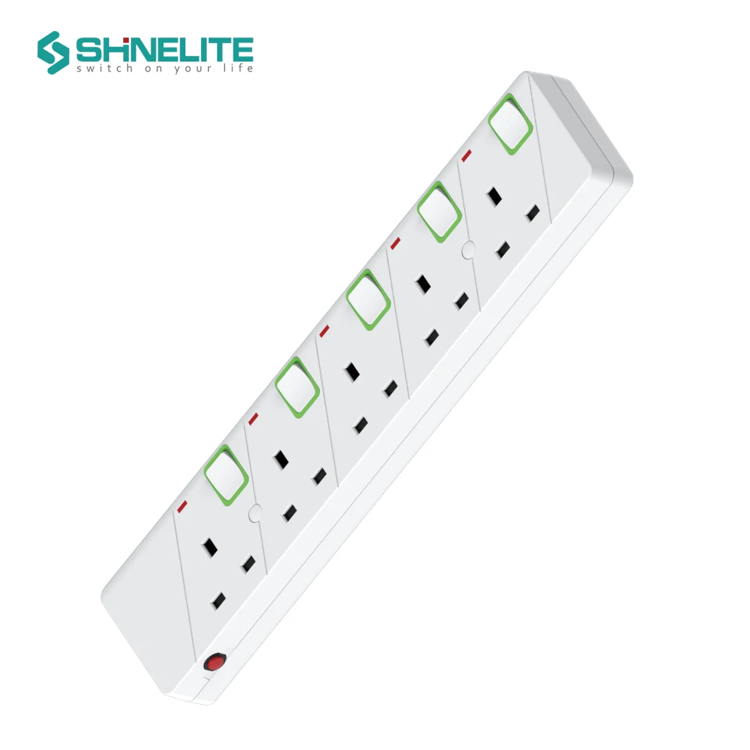 Shinelite 5-Way UK Extension Cables Socket with 3m Wire