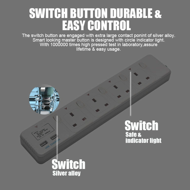UK Outlet Dual Extension Socket with USB Charging Ports