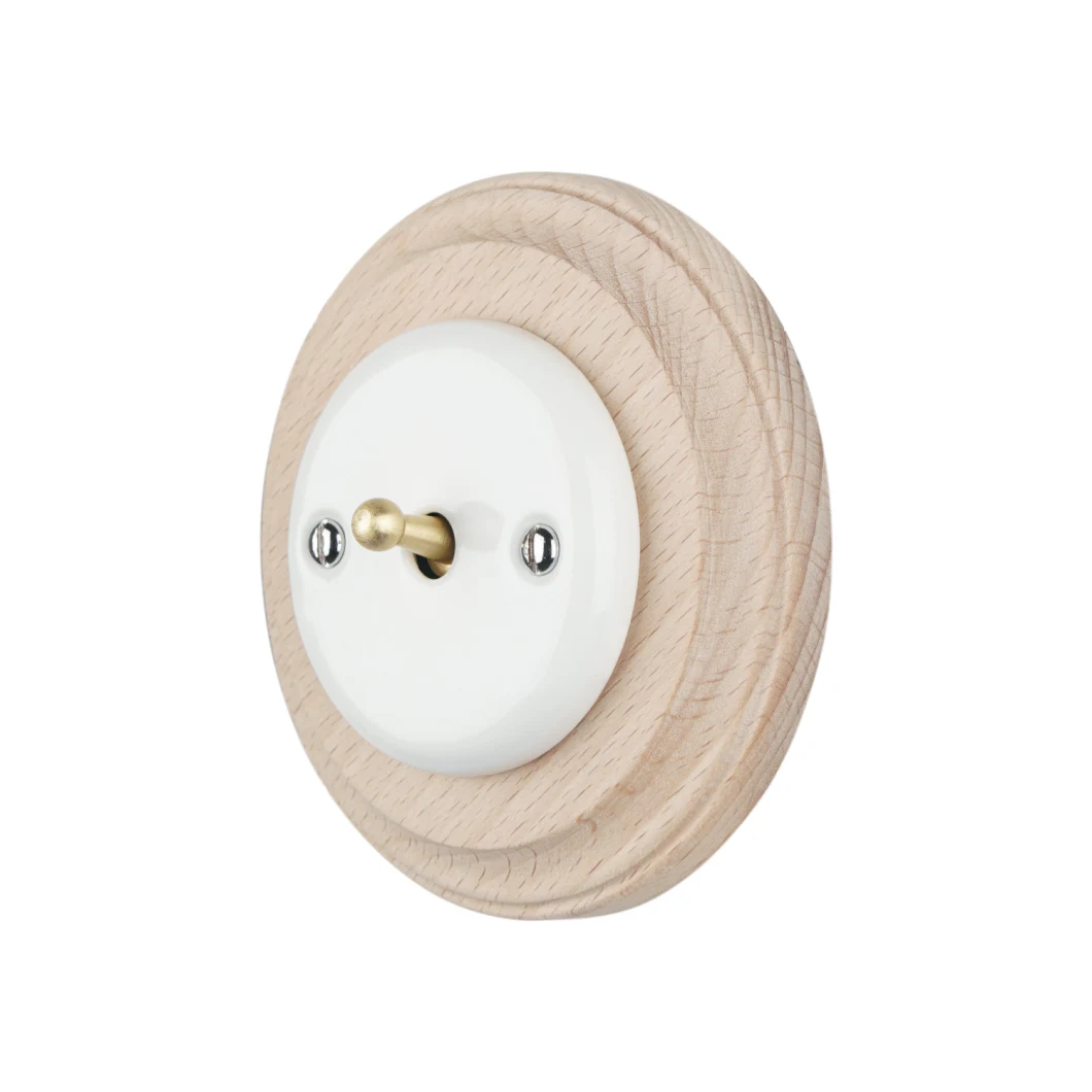 White Porcelain Round Flush Mounted 1 Gang 1 Way Knob Switch Decorated on The Wall