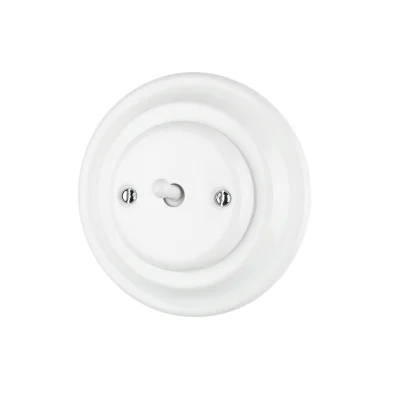 White Porcelain Round Flush Mounted 1 Gang 1 Way Knob Switch Decorated on The Wall