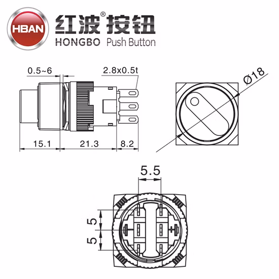 Hban 22mm Square Head 2 Position Pin Terminal 1no1nc Maintained Black Plastic Selector Switch