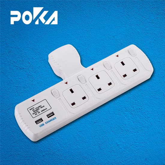 3 Way Outlet T-Type Plug Extension Socket 2 USB Port