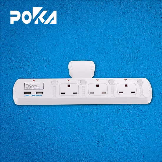 3 Way Outlet T-Type Plug Extension Socket 2 USB Port