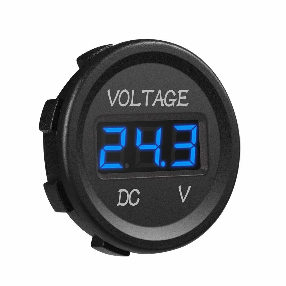 12V LED Display Voltmeter Waterproof Socket with Blue Digital Round Panel