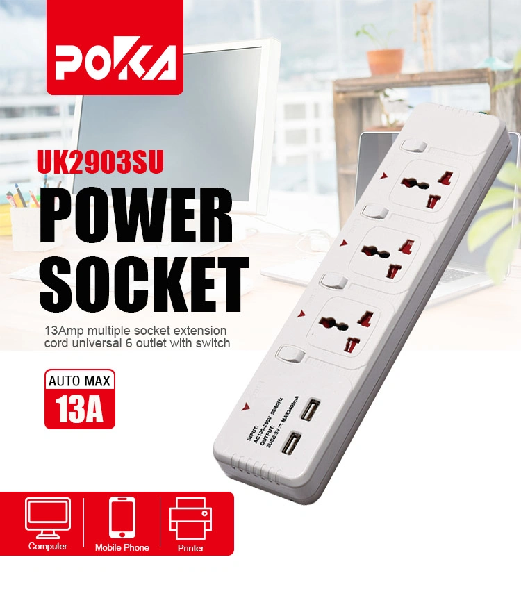 Multi Electrical Extension Socket with 2 USB Charging Ports