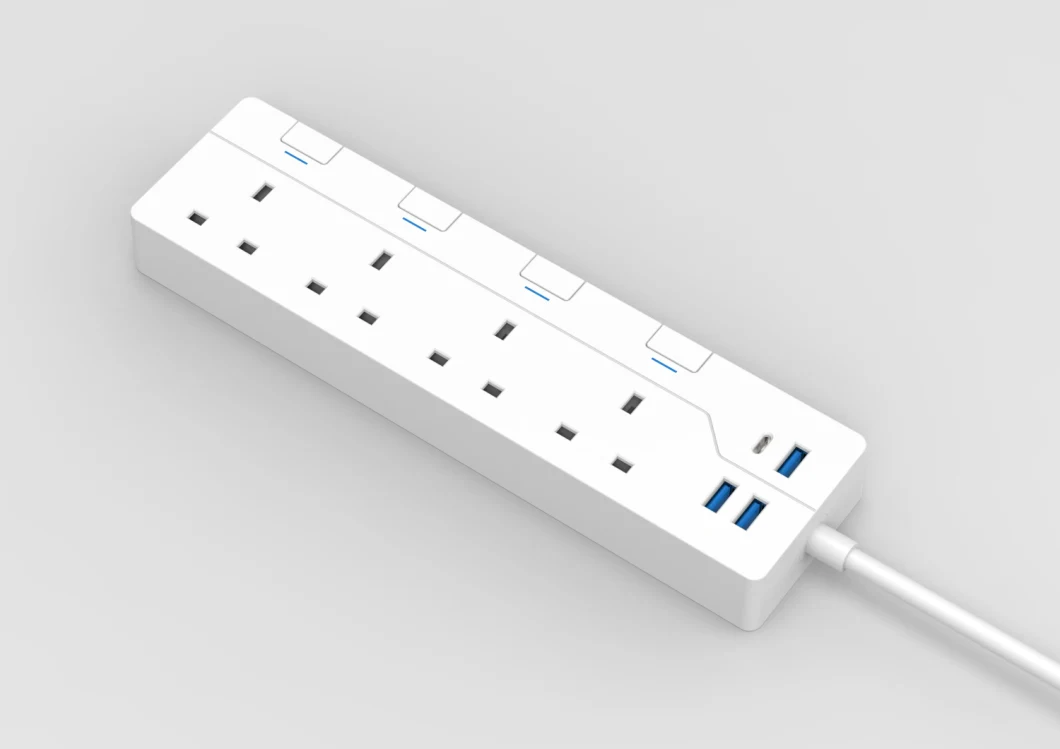 4 Outlet BS Surge Protector Single Row Extension USB Socket