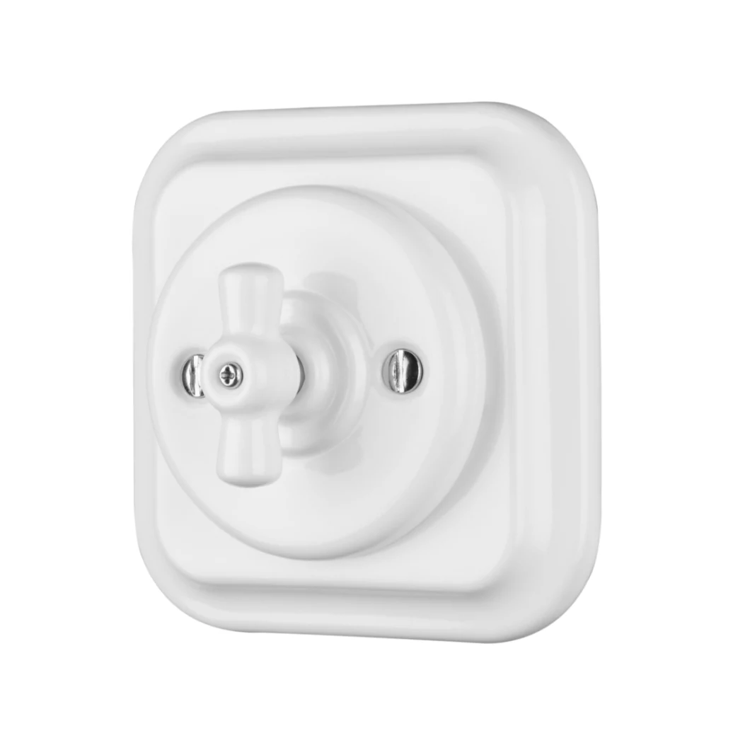 Household Porcelain Vintage Round Electric Switch Ceramic Retro Wall Switches Flush Mounted Rotary Switch Made in China