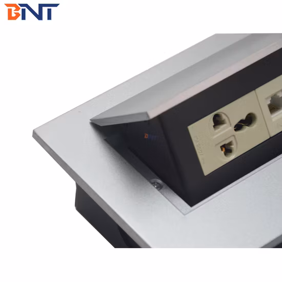 New Design Square Corner Zinc Alloy Material Pop up Desktop Socket with Double Network Interface Used for Office Hotel School